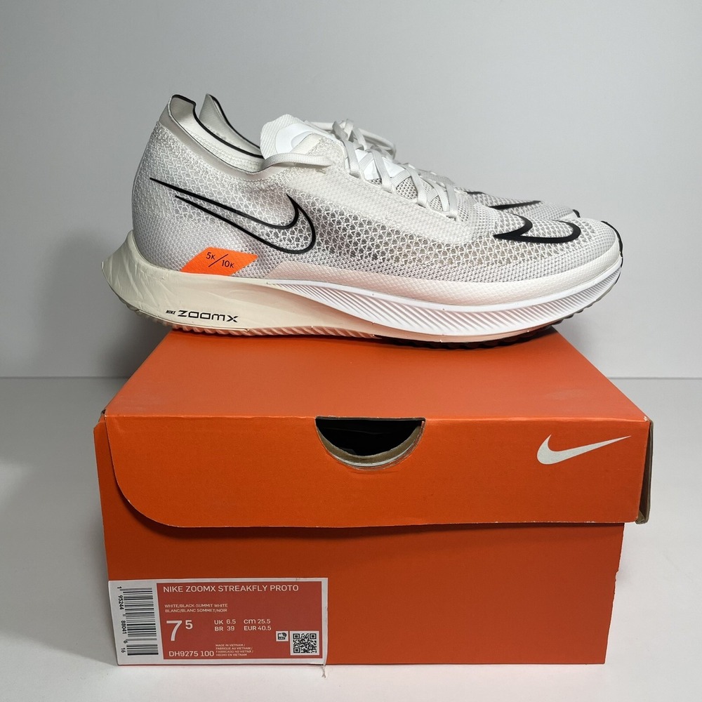 Nike ZoomX Streakfly Proto White Black Orange DH9275-100 Mens Running Shoes 7.5